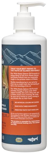 Alaska Naturals Wild Alaskan Salmon Fish Oil for Dogs Skin and Coat – EPA + DHA Omega 3 Oil - Fatty Acids Dog Supplements - Fur Coat and Brain Health - Natural Liquid Food Topper – 15.5 oz. Pump