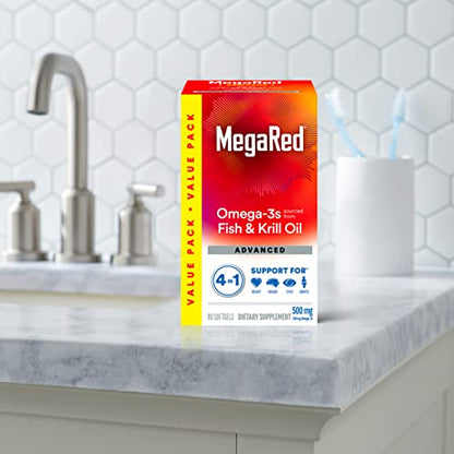 MegaRed Omega 3 Fish Oil & Antarctic Krill Oil Softgels for Brain, Heart, Joints & Eye Support, (80 Count Bottle), Concentrated Omega 3 Fatty Acid Supplement with EPA, DHA, Phospholipids