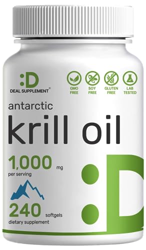 DEAL SUPPLEMENT Antarctic Krill Oil, 1,000mg Per Serving, 240* Softgels – Mercury Free, No Fishy Taste – Rich in Omega-3s, EPA, DHA, Astaxanthin, & Phospholipids – Non-GMO, No Gluten