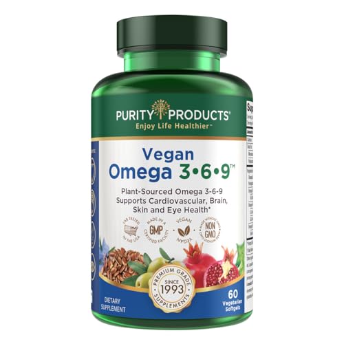 Purity Products Omega 3-6-9 Vegan and Vegetarian Omega Formula - “5 in 1” Essential Fatty Acid Complex - Scientifically Formulated Plant-Based Omega 3 6 9 Essential Fatty Acids (EFA) - from (60)