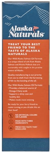 Alaska Naturals Wild Alaskan Salmon Fish Oil for Dogs Skin and Coat – EPA + DHA Omega 3 Oil - Fatty Acids Dog Supplements - Fur Coat and Brain Health - Natural Liquid Food Topper – 15.5 oz. Pump