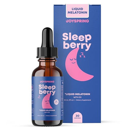 SleepBerry Liquid Melatonin for Kids - Natural Sleep Aid with Elderberry and Vitamin D - Boosts Immune System While They Sleep (1 Fl oz)