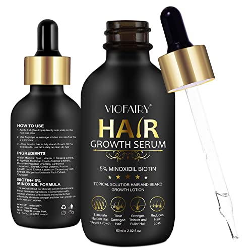 5% Minoxidil for Men and Women - Biotin Hair Growth Serum & 5% Minoxidil Treatment for Stronger Thicker Longer Hair – Natural Hair Growth Thickening Treatment - Stop Thinning & Hair Loss-1Month supply