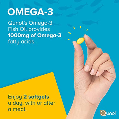 Qunol Fish Oil Omega 3 Mini Softgels, 1000mg Omega 3 EPA + DHA, Ultra Pure Supplements, Heart Health Support, Lemon Flavor, Easy to Swallow Minis, 3 Month Supply, 180 Count