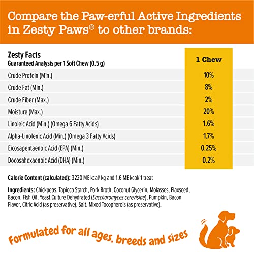 Zesty Paws Training Treats for Dogs & Puppies - Hip, Joint & Muscle Health - Immune, Brain, Heart, Skin & Coat Support - Bites with Fish Oil Omega 3 Fatty Acids with EPA & DHA - Bacon Flavor - 12oz