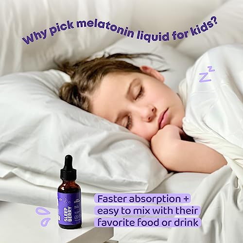 SleepBerry Liquid Melatonin for Kids - Natural Sleep Aid with Elderberry and Vitamin D - Boosts Immune System While They Sleep (1 Fl oz)