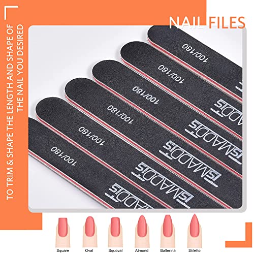 TsMADDTs Nail Files and Buffer, Professional Manicure Tools Kit Rectangular Art Care Buffer Block Tools 100/180 Grit 12Pcs/Pa(Black)