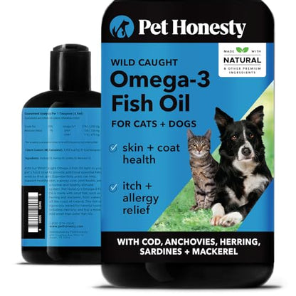 PetHonesty Omega 3 Fish Oil Supplement for Dogs & Cats (32oz), Wild Caught Omega 3 Fish Oil for Skin and Coat Health, Supports Shedding, Skin & Coat, Immunity, Joint, Brain & Heart, EPA + DHA