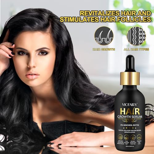 5% Minoxidil for Men and Women - Biotin Hair Growth Serum & 5% Minoxidil Treatment for Stronger Thicker Longer Hair – Natural Hair Growth Thickening Treatment - Stop Thinning & Hair Loss-1Month supply