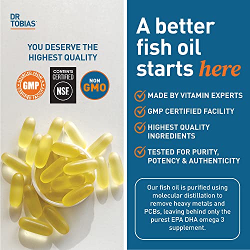 Dr. Tobias Omega 3 Fish Oil, 2000mg Triple Strength Omega 3 Supplement with 800mg EPA 600mg DHA Per Serving, Fish Oil Omega 3 Supplements for Heart, Brain & Immune Support, 90 Softgels, 45 Servings