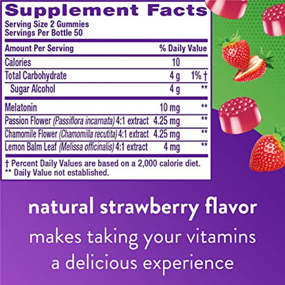 Vitafusion Max Strength Melatonin Gummy Supplements, Strawberry Flavored, 10 mg Melatonin Sleep Supplements, America’s Number 1 Gummy Vitamin Brand, 50 Day Supply, 100 Count