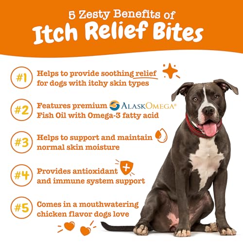 Zesty Paws Itch Relief for Dogs - for Itching Skin & Coat Health - Omega-3 Fish Oil with EPA & DHA - Dog Bites Supplement with Vitamin C & E for Antioxidant Support - Chicken Flavor - 90 Count