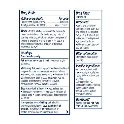 Visine Red Eye Hydrating Comfort Redness Relief and Lubricant Eye Drops to Help Moisturize and Relieve Red Eyes Due to Minor Eye Irritations Fast, Tetrahydrozoline HCl, 0.5 fl. oz