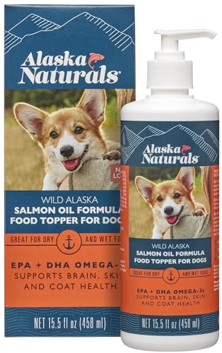 Alaska Naturals Wild Alaskan Salmon Fish Oil for Dogs Skin and Coat – EPA + DHA Omega 3 Oil - Fatty Acids Dog Supplements - Fur Coat and Brain Health - Natural Liquid Food Topper – 15.5 oz. Pump