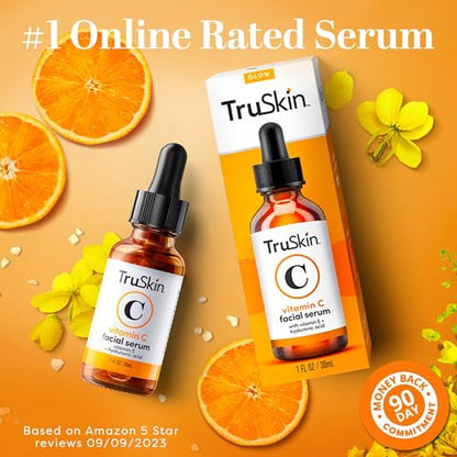 TruSkin Vitamin C Face Serum – Anti Aging Facial Serum with Vitamin C, Hyaluronic Acid, Vitamin E & More – Brightening Serum for Dark Spots, Even Skin Tone, Eye Area, Fine Lines & Wrinkles, 2 Fl Oz