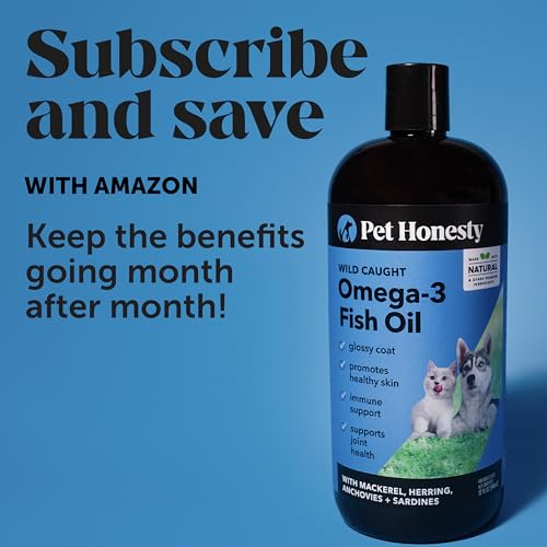 PetHonesty Omega 3 Fish Oil Supplement for Dogs & Cats (32oz), Wild Caught Omega 3 Fish Oil for Skin and Coat Health, Supports Shedding, Skin & Coat, Immunity, Joint, Brain & Heart, EPA + DHA