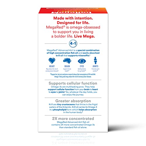 MegaRed Omega 3 Fish Oil & Antarctic Krill Oil Softgels for Brain, Heart, Joints & Eye Support, (80 Count Bottle), Concentrated Omega 3 Fatty Acid Supplement with EPA, DHA, Phospholipids