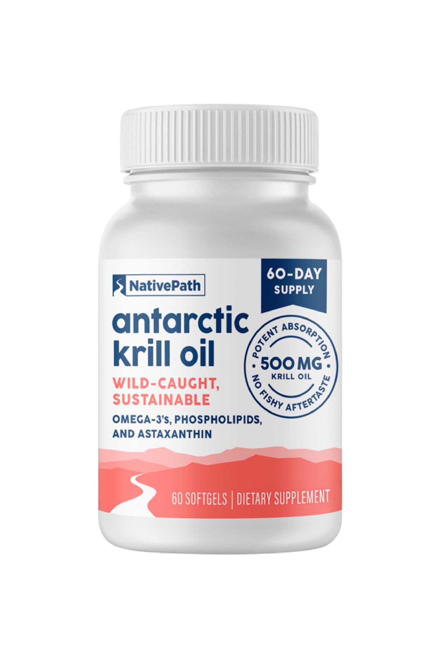 NativePath Antarctic Krill Oil - Wild-Caught Omega 3 Krill Oil 500mg Softgels with EPA, DHA and Astaxanthin - Omega 3 Supplement for Joint, Heart, Brain and Immunity - 60 ct - No Fishy Aftertaste