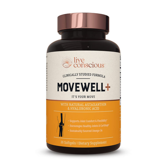 Live Conscious Joint Health Supplement - MoveWell Plus Antarctic Krill Oil, Natural Astaxanthin and Hyaluronic Acid | Outperforms Glucosamine