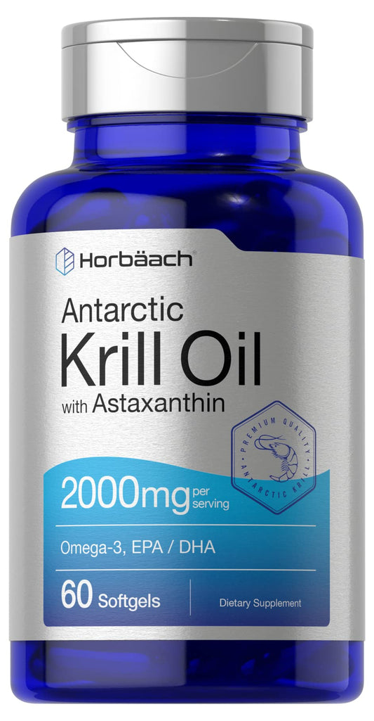 Horbaach Antarctic Krill Oil 2000mg | 60 Softgel Capsules | Omega-3, EPA, DHA Supplement | with Astaxanthin | Non-GMO, Gluten Free