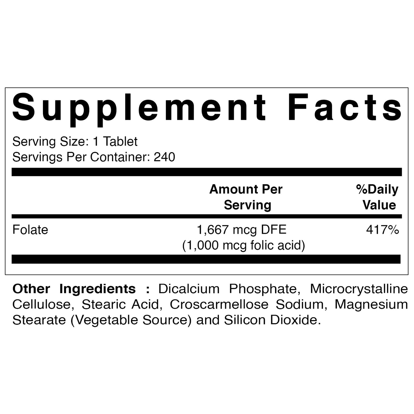 Vitamatic Folic Acid 1000 mcg (1 mg) - Vegetarian Tablets - 1667 mcg DFE - Vitamin B9 (240 Count (Pack of 1))