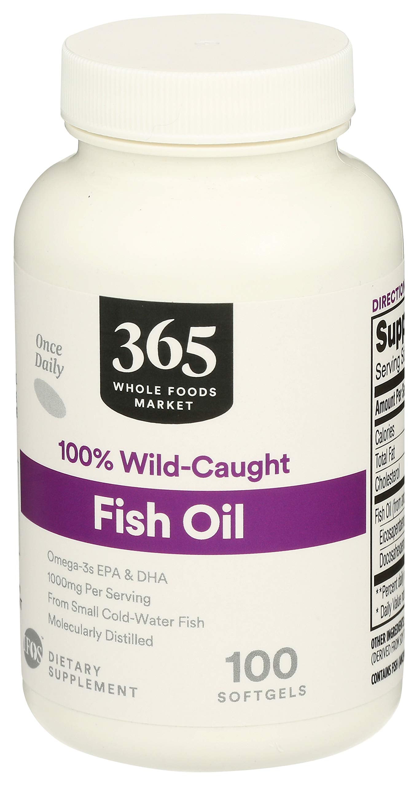 365 by Whole Foods Market, Supplements - EFAs, Fish Oil (100% Wild Caught), 100 Count