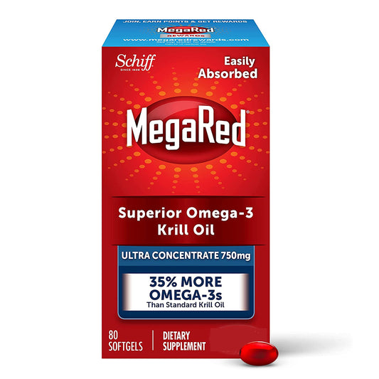 MegaRed Ultra Strength Krill Oil Omega 3 Supplement, 750mg Krill Oil – EPA & DHA & Antioxidant Astaxanthin for Heart Health, 80 Softgels, No Fish Oil Aftertaste