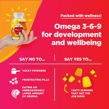 Vegetarian Omega 3 Gummies for Kids - Delicious Kids DHA Omega 3 6 9 Gummy Vitamin Gelatin Fish and Gluten Free Non-GMO - Plant Based Omega 3 DHA Gummies for Vision Immunity Heart and Brain Support