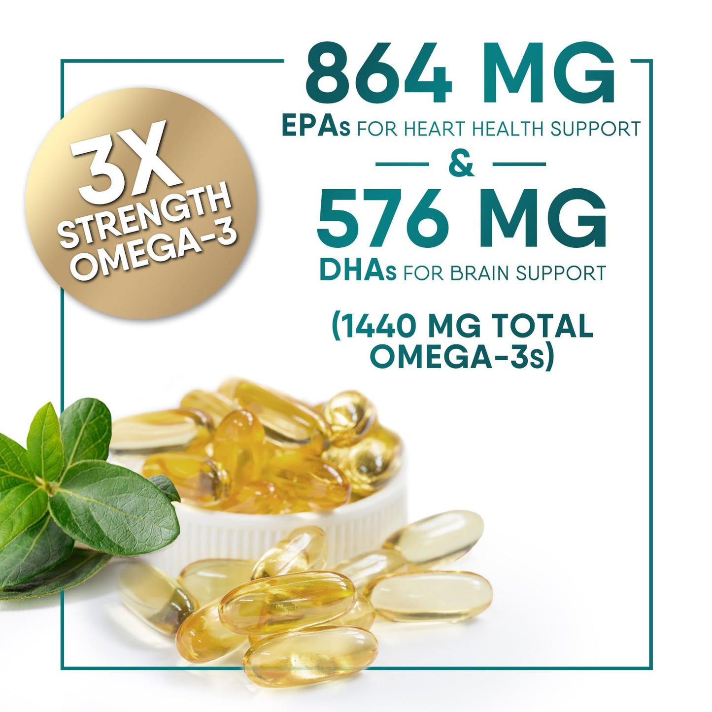 Triple Strength Omega 3 Fish Oil 2400 mg Softgels, Nature's Omega-3 Supplements, Brain & Heart Health Support - EPA & DHA, 1200 MG Fish Oil in Each Softgel, Fish Oil Supplement - 60 Fish Oil Softgels