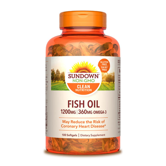 Sundown Fish Oil 1200 mg, Omega-3 Dietary Supplement, Supports Heart Health, 100 Softgels (Packaging May Vary)