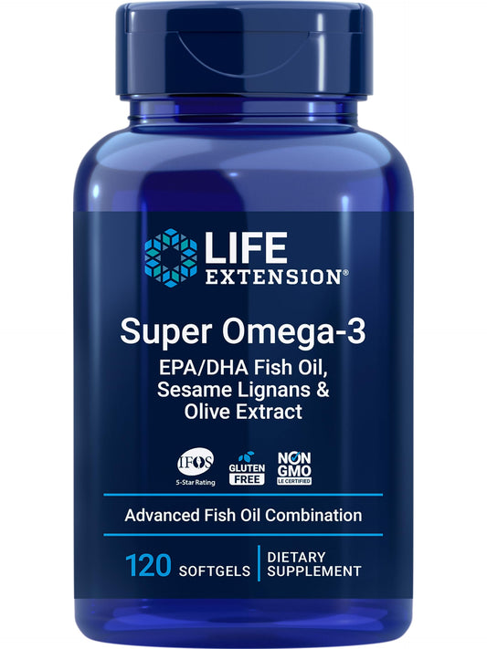 Super Omega-3 EPA/DHA Fish Oil, Sesame Lignans & Olive Extract - For Heart & Brain Health – For Inflammation & Cholesterol Management – Gluten-Free, Non-GMO – Lemon Flavor 120 Softgels