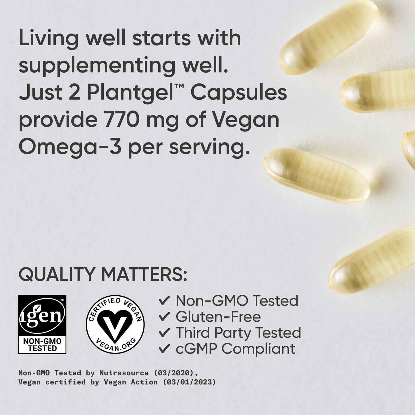 Sports Research Vegan Omega-3 Fish Oil from Algae Oil - High Levels DHA & EPA Fatty Acids | Non-GMO & Vegan Certified - 60 Softgels (Carrageenan Free)