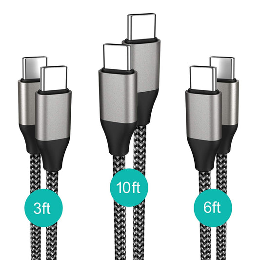 USB C Cable 60W, Type C to Type C Fast Charging Braided Charge Cord Compatible with iPhone 15/15 Plus/15 Pro Max, Galaxy, MacBook Air/pro, Switch, Pixel etc, USB C Charger (3ft 6ft 10ft)