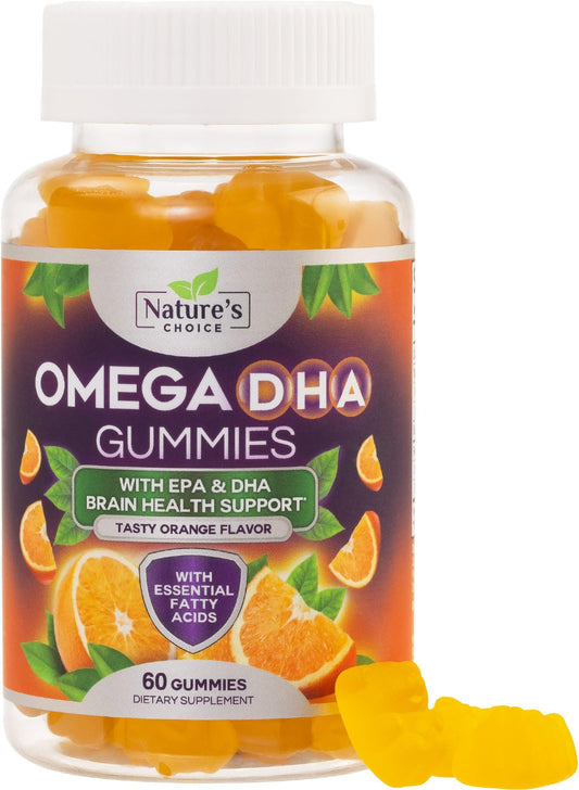 Omega 3 Fish Oil Gummies - Triple Strength Omega 3 Fish Oil Gummy Vitamins with High Absorption EPA & DHA Fatty Acids, Burpless Fish Oil Supplement, Nature's Heart Health, Orange Flavor - 60 Gummies