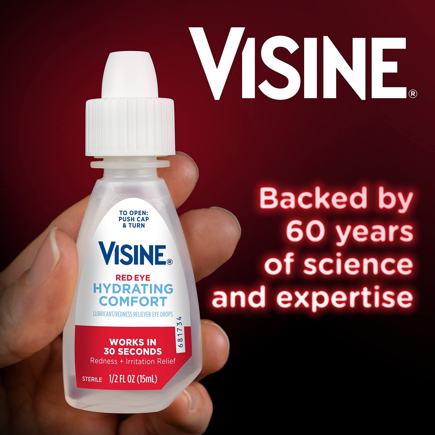 Visine Red Eye Hydrating Comfort Redness Relief and Lubricant Eye Drops to Help Moisturize and Relieve Red Eyes Due to Minor Eye Irritations Fast, Tetrahydrozoline HCl, 0.5 fl. oz