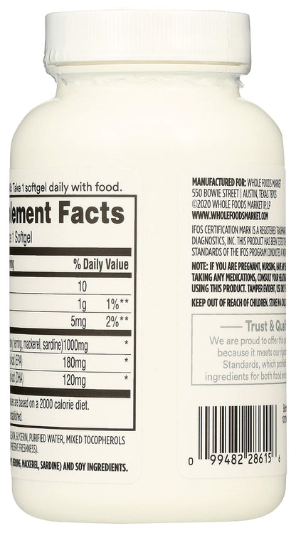 365 by Whole Foods Market, Supplements - EFAs, Fish Oil (100% Wild Caught), 100 Count