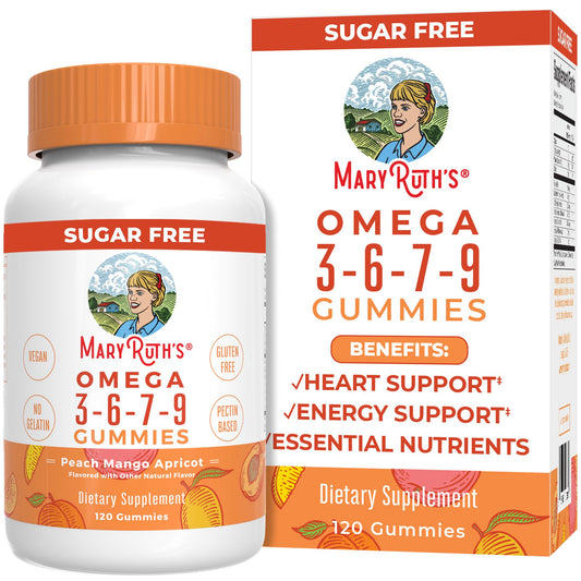 Vegan Omega 3 6 7 9 Gummies by MaryRuth's | Up to 4 Month Supply | Omega 3 Supplement with Flaxseed Oil | Omega 3 Gummies | No Fish Taste | Non-GMO | 120 Count