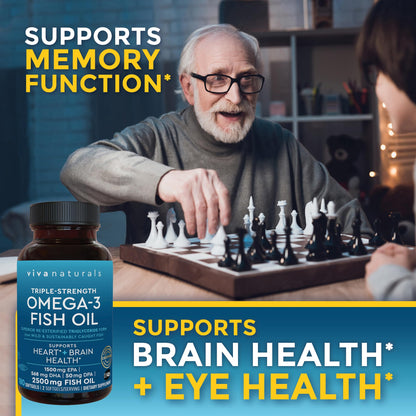 Viva Naturals Triple Strength Omega 3 Fish Oil Supplement - 2500 mg Fish Oil with Re-Esterified Omega 3 Fatty Acids Including EPA, DHA DPA - 180 Pescatarian-Friendly Softgels