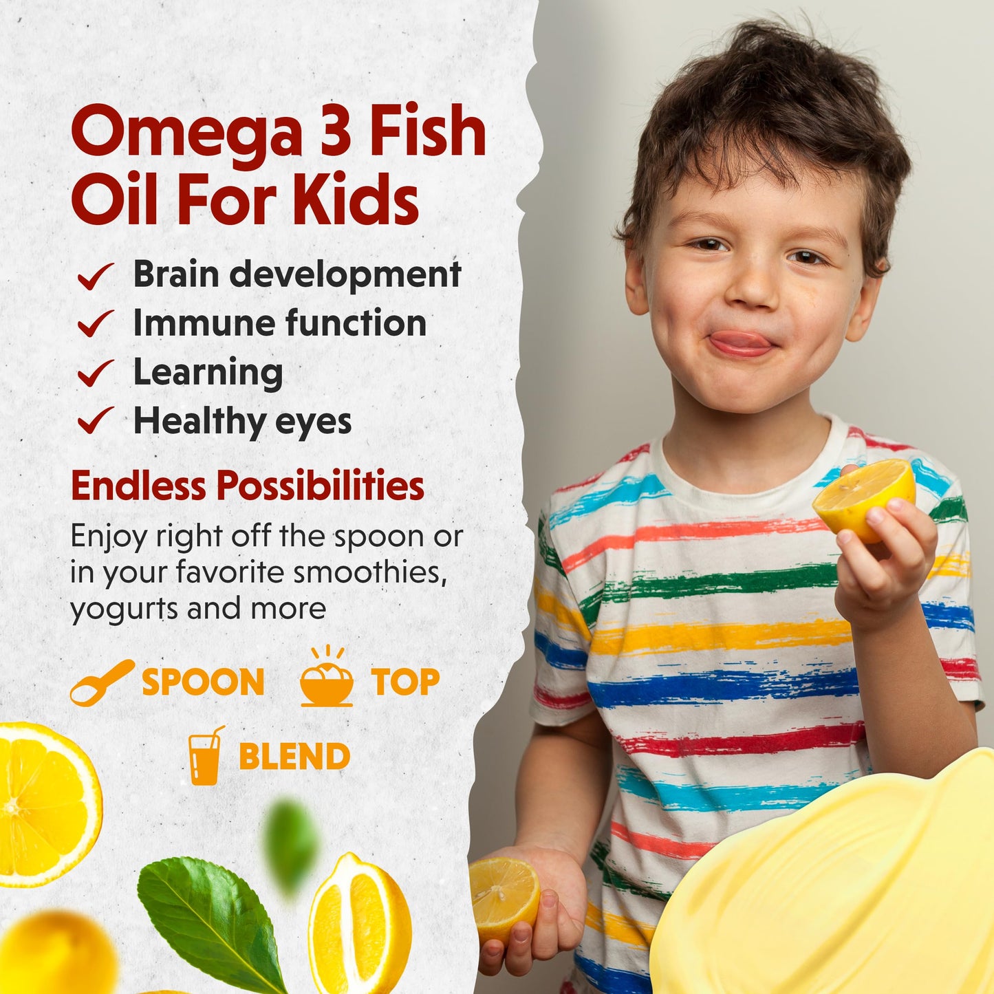 Barlean's Omega Pals Chirpin' Slurpin' Omega 3 for Kids, Yummy Lemonade Flavored Children's Liquid Fish Oil Supplement with 540 mg of EPA & DHA for Brain & Eye Health, 8 oz