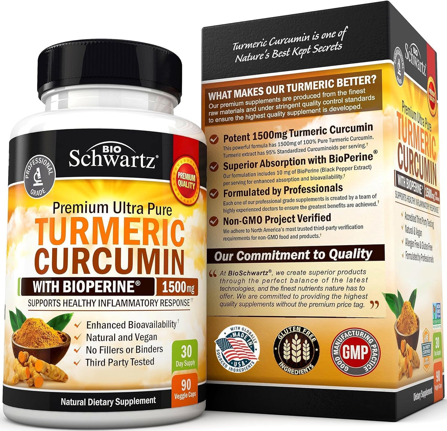 Turmeric Curcumin with Black Pepper Extract 1500mg - High Absorption Ultra Potent Turmeric Supplement with 95% Curcuminoids and BioPerine - Non GMO Turmeric Capsules for Joint Support - 90 Capsules