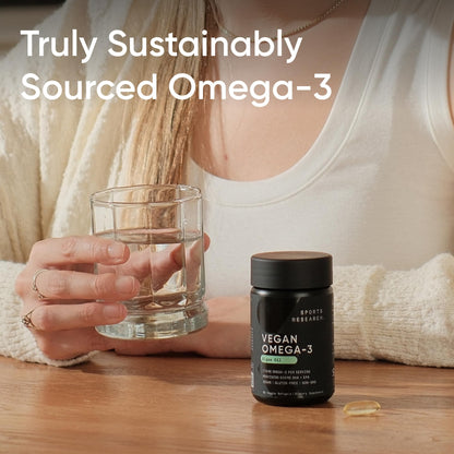 Sports Research Vegan Omega-3 Fish Oil from Algae Oil - High Levels DHA & EPA Fatty Acids | Non-GMO & Vegan Certified - 60 Softgels (Carrageenan Free)