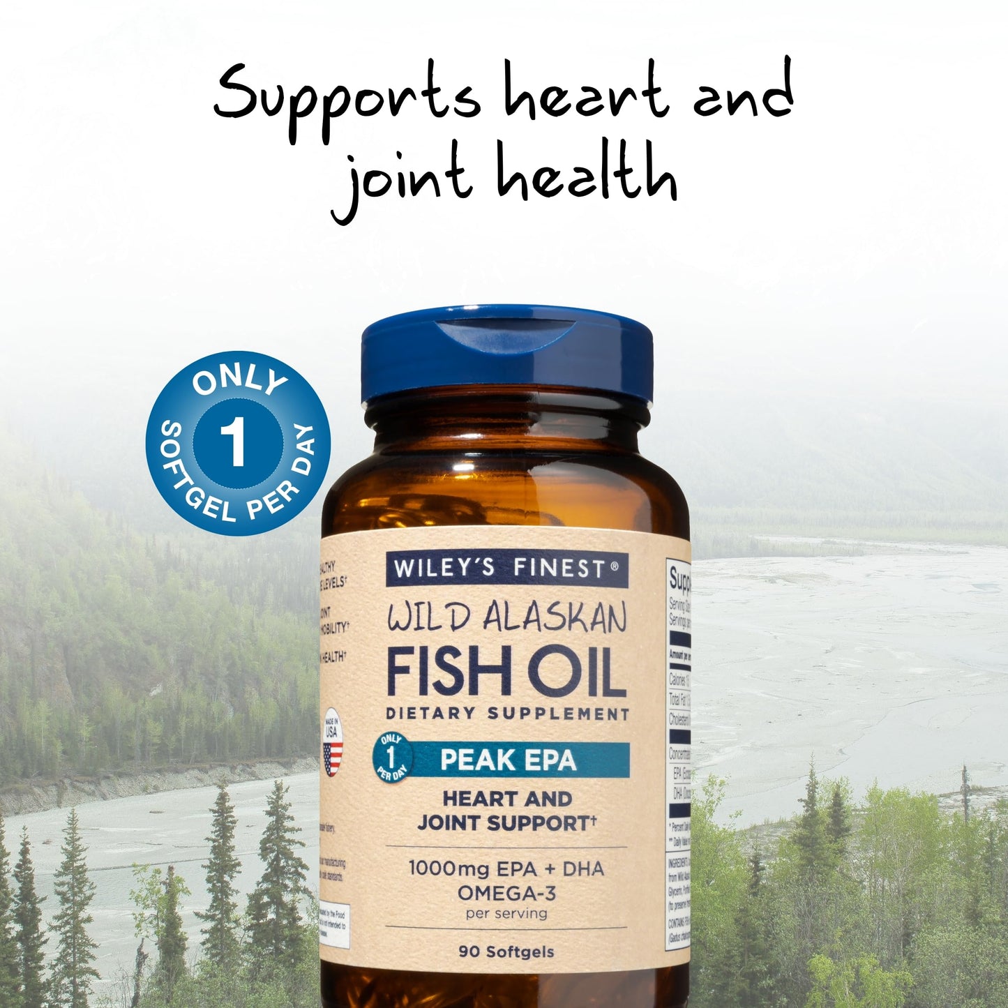 Wiley's Finest Wild Alaskan Fish Oil Peak EPA - Triple Strength Peak EPA and DHA - 1000mg Omega-3s, SQF-Certified - 90 Softgels (90 Servings)