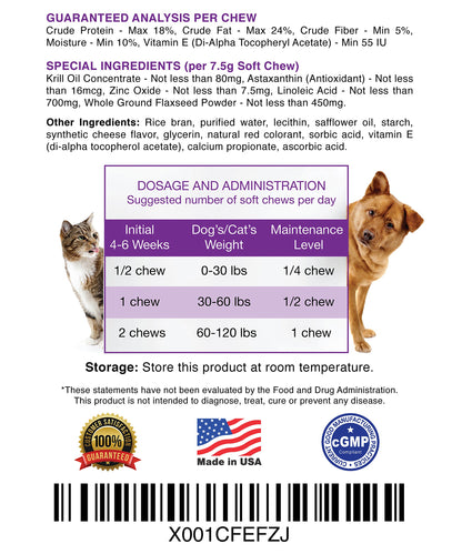 #1 Premium Antarctic Krill Oil Soft Chews for Dogs | Rich in Omega 3 | Astaxanthin | Vitamin E | for Skin and Coat | Low Allergen | Low Calorie | cGMP Certified | Made in USA | 60 Savory Soft Chews